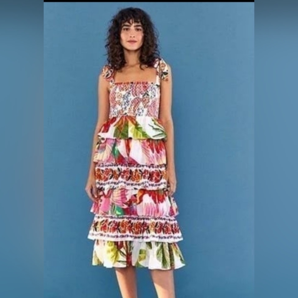 Farm RIO Floral Multicolor Tiered Dress